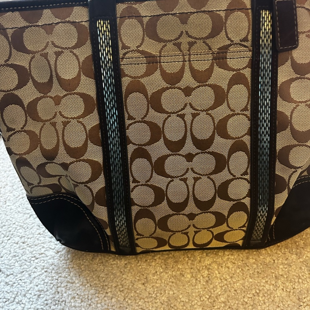 Coach Brown and Tan Shoulder Bag with Signature Pattern